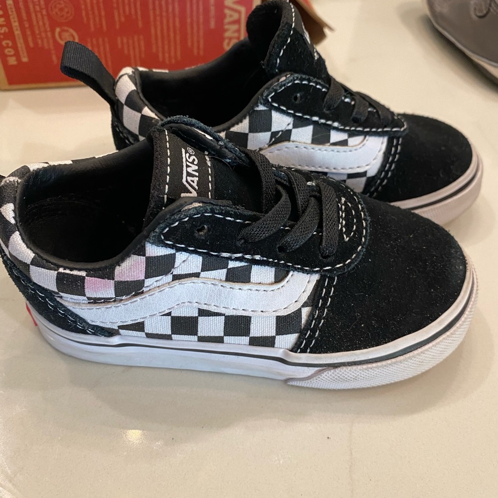 Vans black and white checkered slip on shoes size toddler 6.5